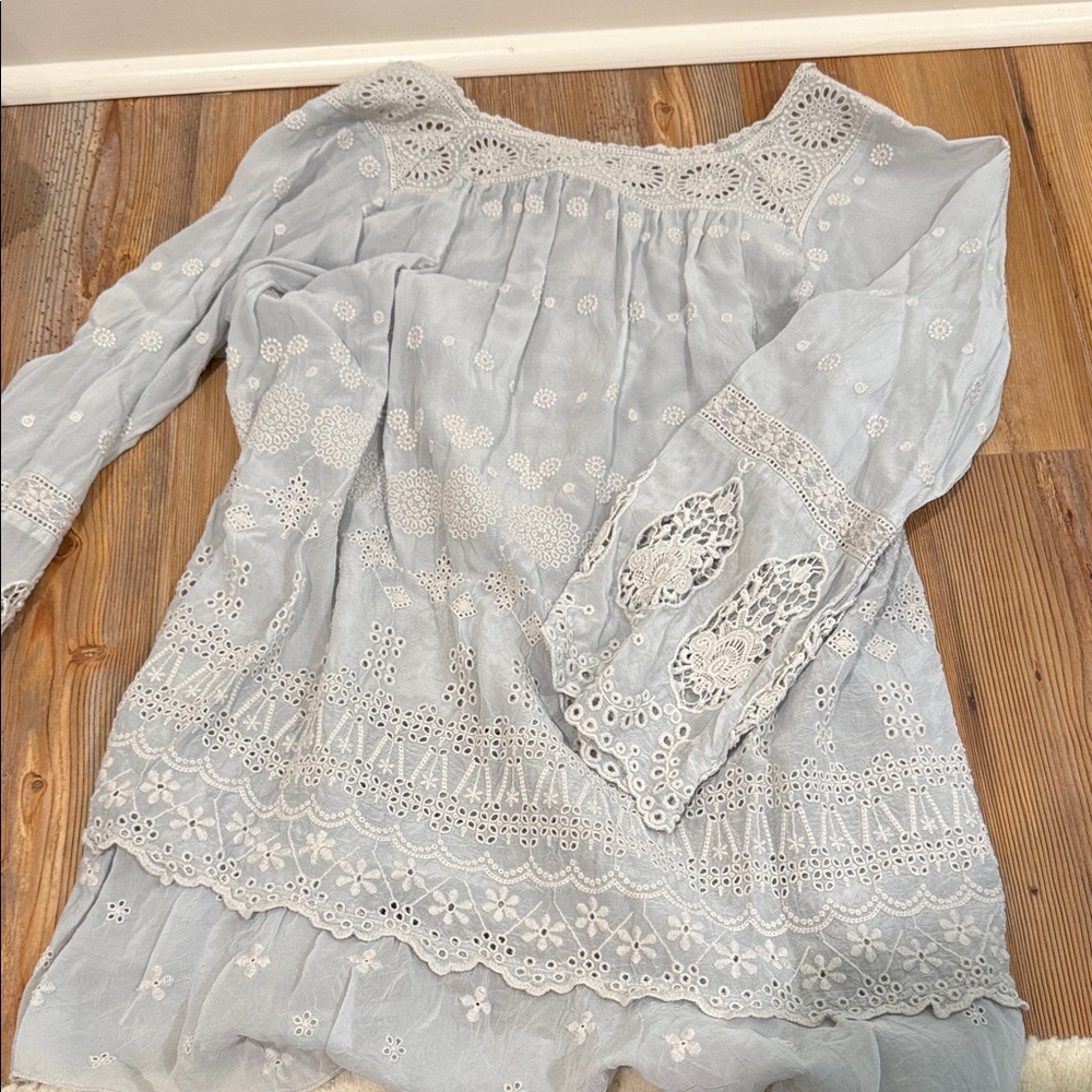 Johnny Was Light Blue Embroidered Blouse - Picture 3 of 3